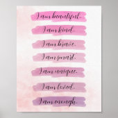 Ik ben... Roze Waterverf Inspirerend Poster (Voorkant)
