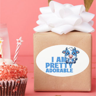 ik ben  Schattige Blauwe en Witte Koe Ovale Sticker