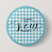 Ik ben Sew Geweldige Blue Gingham Ronde Button 7,6 Cm (Voorkant)