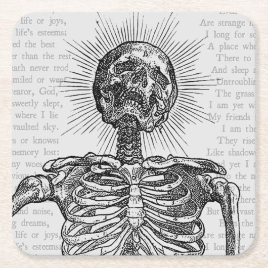 +[ IK BEN SKELET! ]+ VIERKANTE KARTONNEN ONDERZETTER (Voorkant)