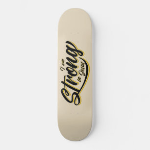 Ik ben sterk in Jesus Black en Gold Skateboard