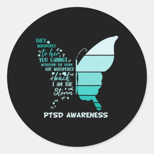 Ik ben Storm Ptsd Stress Awareness Ribbon Butter Ronde Sticker (Voorkant)