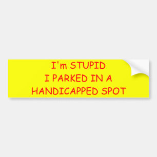 IK BEN STUPIDI IN EEN GEHANDICAPTE PLAATS. BUMPERSTICKER