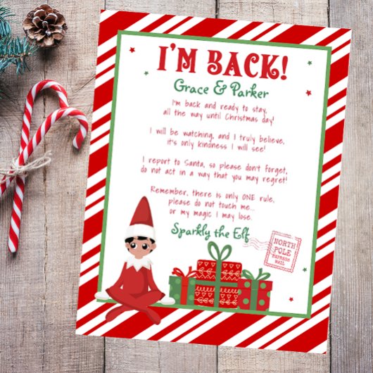 Ik ben terug Welkom Terug Kerst Elf Letter Print