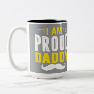 Ik Ben Trots Vader Grijze Snor Typografische Koffi Tweekleurige Koffiemok