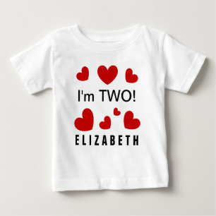 Ik ben twee Cute Red Hearts Aangepaste Naam 2 jaar