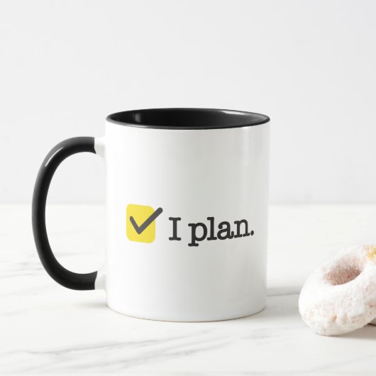 "Ik ben van plan. God lacht." Funny Recovery Mok (Met donut)
