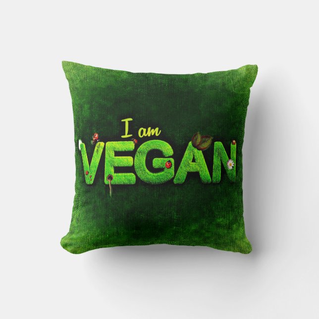 Ik ben Vegan geschreven met een grassy Natuur text Kussen (Voorkant)