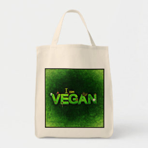 Ik ben Vegan geschreven met een grassy Natuur text Tote Bag