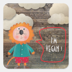 IK BEN VEGAN VEGETARIAANSE ZWEEFSEL RUSTISCHE LION VIERKANTE STICKER