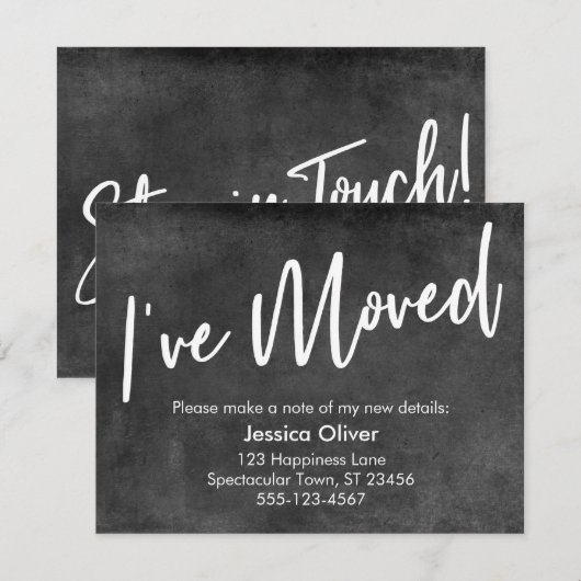 "Ik ben verhuisd" Donkergrijze Grunge aankondiging (Voorkant / Achterkant)
