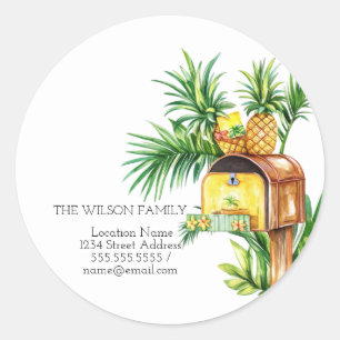 Ik ben verhuisd, mailbox ananas Nieuw adres Ronde Sticker