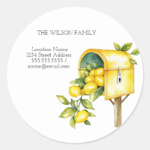 Ik ben verhuisd, mailbox citroenen nieuw adres ronde sticker