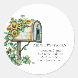 Ik ben verhuisd, Mailbox Sunflowers Nieuw adres Ronde Sticker