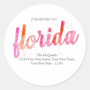 Ik ben verhuisd naar Waterverf Florida State Ronde Sticker