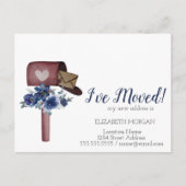 Ik ben verhuisd,Watercolor brievenbus Blauwe Bloem Aankondigingskaart (Voorkant)