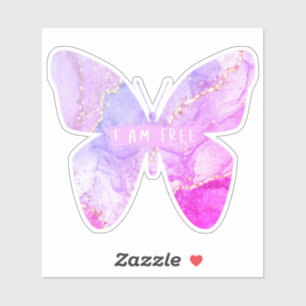 Ik ben vrij Paarse roze marmer Butterfly sticker