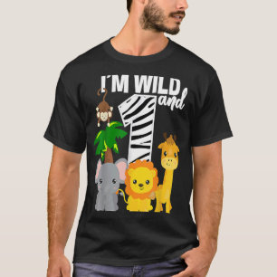 Ik ben Wild en 1 Zoo Theme Birthday Safari Oerwoud T-shirt