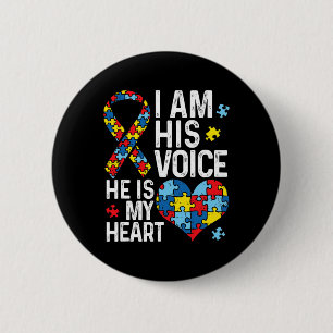 Ik ben z'n stem. Hij is mijn hart autisme. Ronde Button 5,7 Cm