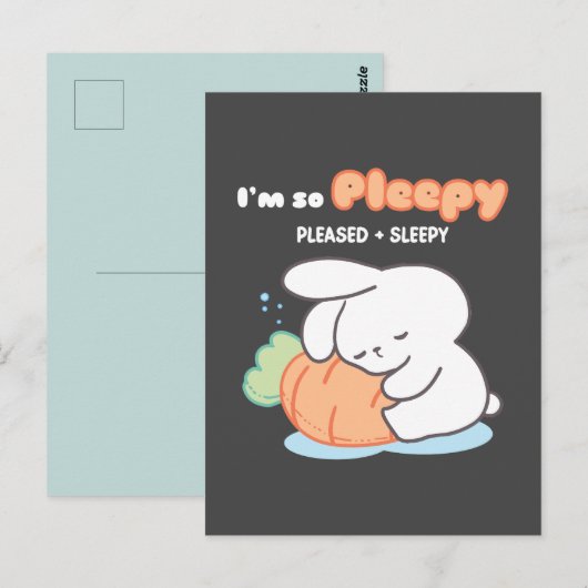 Ik ben zo Pleepy: Bunny Hugging Wortel Kussen Briefkaart (Voorkant / Achterkant)