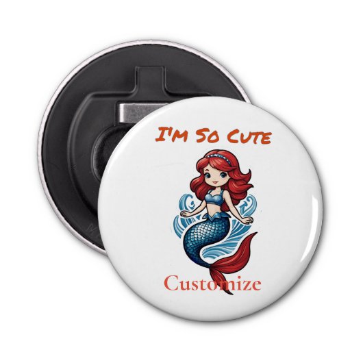 Ik ben zo Schattige Zeemeermin Thunder_Cove Button Flesopener (Voorkant)