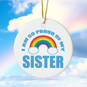 Ik ben zo trots op mijn zus Rainbow Christmas Keramisch Ornament