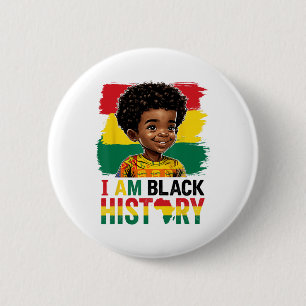 Ik ben Zwarte Geschiedenis Afro Jongen Kleine Mela Ronde Button 5,7 Cm