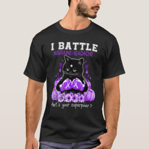 Ik bestrijd migraine hoofdpijn bewustzijn kat t-shirt