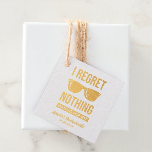 Ik betreur niets Bachelorette Party Hangover Folie Bedankjes Labels (Met doos)