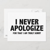 Ik bied nooit mijn excuses aan. Het spijt me echt. Briefkaart (Voorkant / Achterkant)
