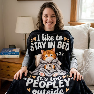 Ik blijf graag in bed Grappige kattenquote Fleece Deken