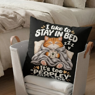 Ik blijf graag in bed Grappige oranje kat Kussen