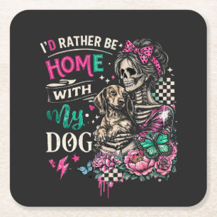 Ik blijf liever thuis met mijn hond  vierkante kartonnen onderzetter