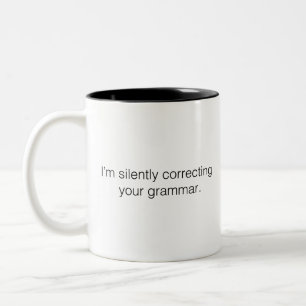 Ik corrigeer je grammatica. tweekleurige koffiemok