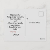 Ik dank u voor een mechanica briefkaart (Achterkant)