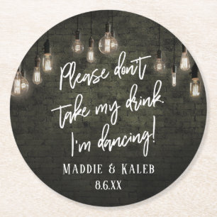 Ik dans industriële stenen met Edison Lights Ronde Kartonnen Onderzetter