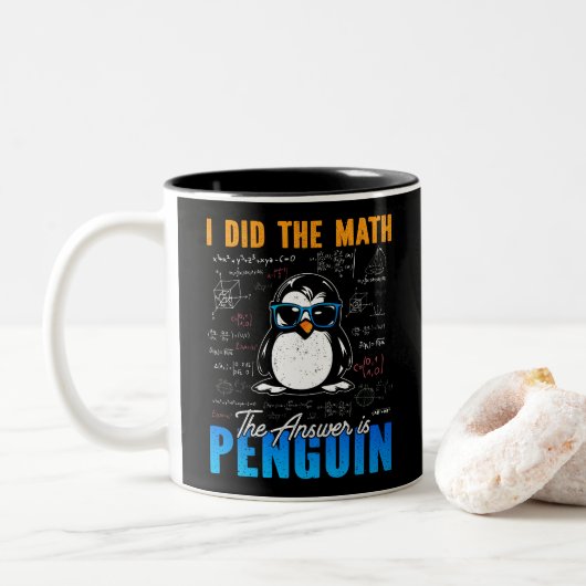 Ik deed de Wiskunde Het antwoord is Penguin Funny Tweekleurige Koffiemok (Met donut)