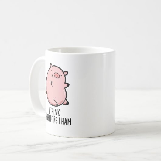 Ik denk daarom dat ik Funny Pig Pun Koffiemok (Voorkant links)
