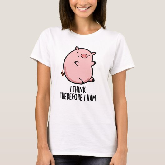 Ik denk daarom dat ik Funny Pig Pun T-shirt (Voorkant)