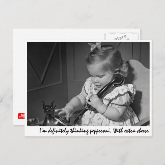 "Ik denk zeker aan pepperoni. Met extra cheque Briefkaart (Voorkant / Achterkant)
