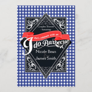 Ik doe BARBECUE BBQ Blauw & Rood Geruit Huwelijk Kaart