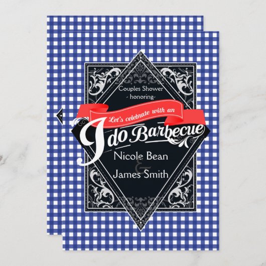 IK DOE BARBECUE BBQ Blauw & Rood Geruit Verloving Kaart (Voorkant / Achterkant)