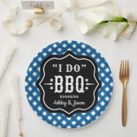 Ik Doe BBQ Blauw Gingham Bruiloft