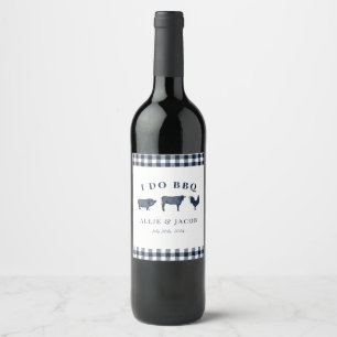 Ik doe BBQ Blauwe Geruite Wijnlabel Wijn Etiket