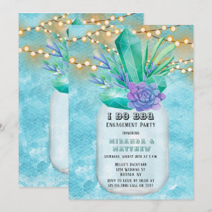 Ik doe BBQ Blauwgroen Lichten Mason Jar Engagement Kaart