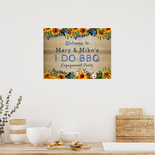 IK DOE BBQ Bloemig Houten Initiaal Verlovings- Wel Poster (Keuken)
