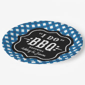 Ik doe BBQ Blue Gingham Wedding Papieren Bordje (Gekanteld)