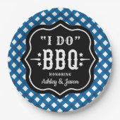 Ik doe BBQ Blue Gingham Wedding Papieren Bordje (Voorkant)