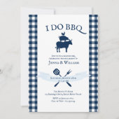 Ik doe BBQ  Navy Blue Gingham Verloving Kaart (Voorkant)