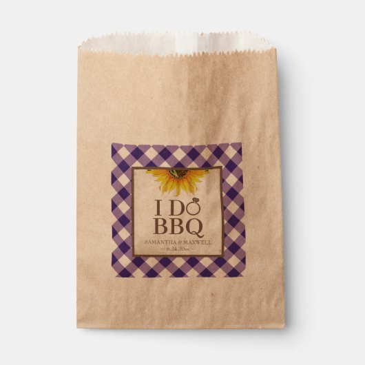 Ik doe BBQ Paarse Gingham en Zonnebloem Bedankzakje (Voorkant)